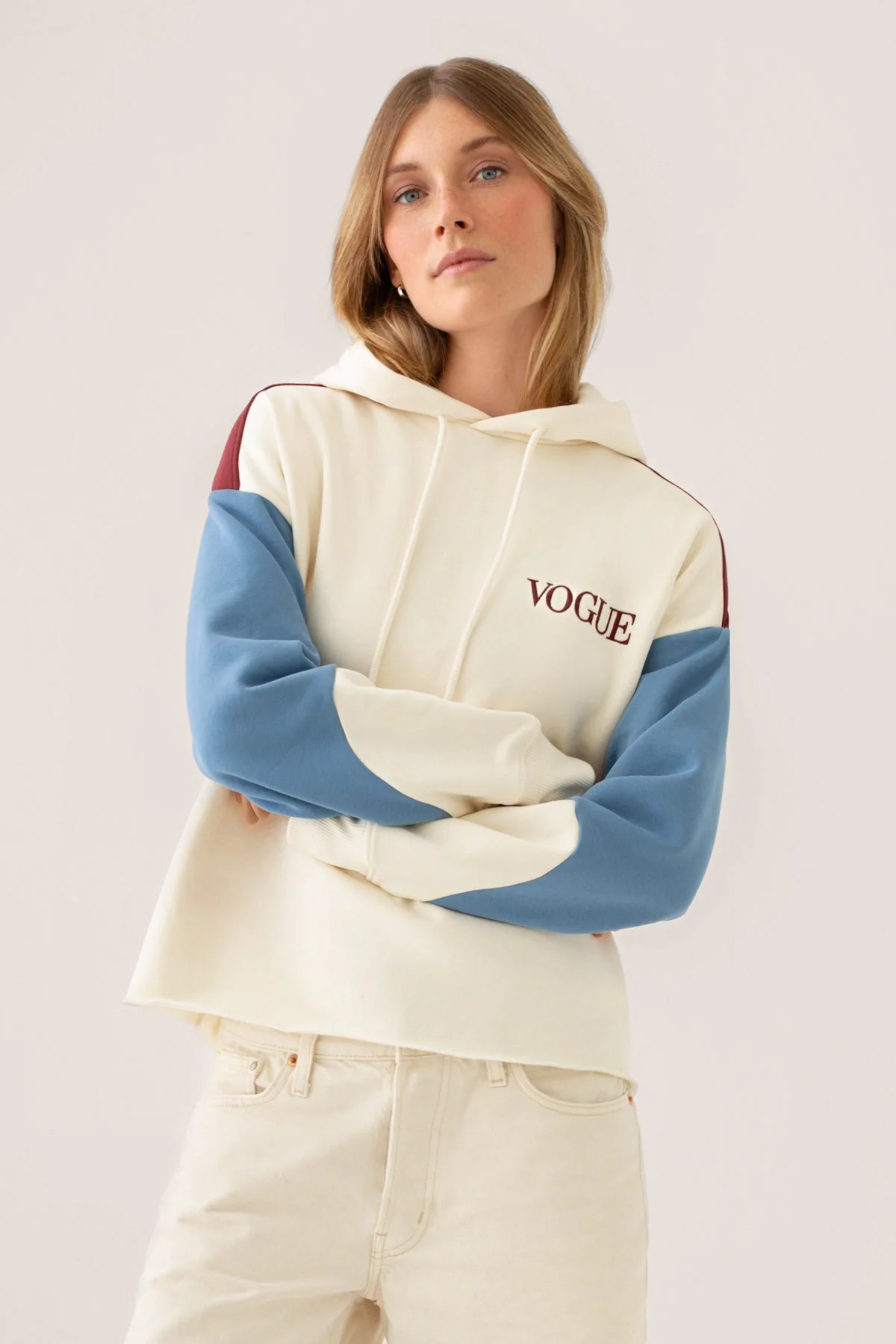VOGUE Hoodie Cream Panel Details - Image 3