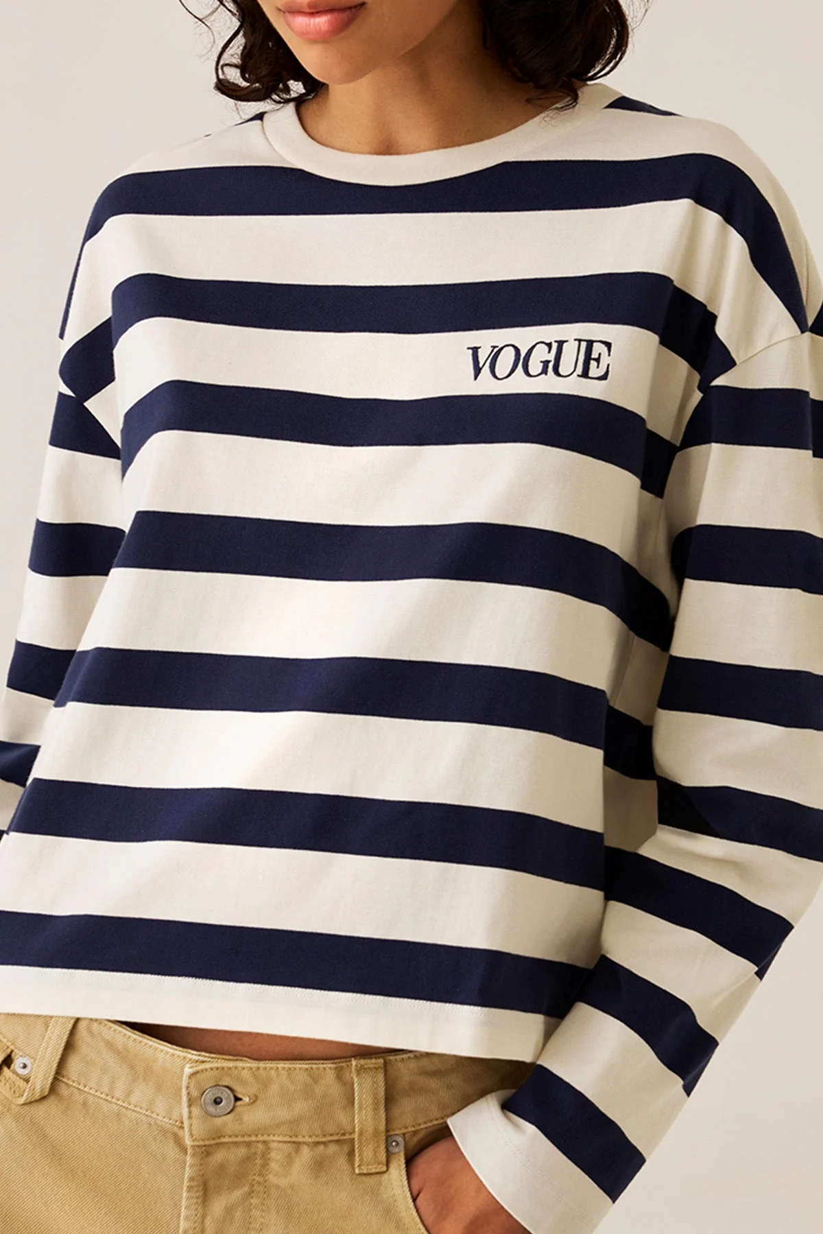 VOGUE Longsleeve Navy Striped Embroidered Logo - Image 3