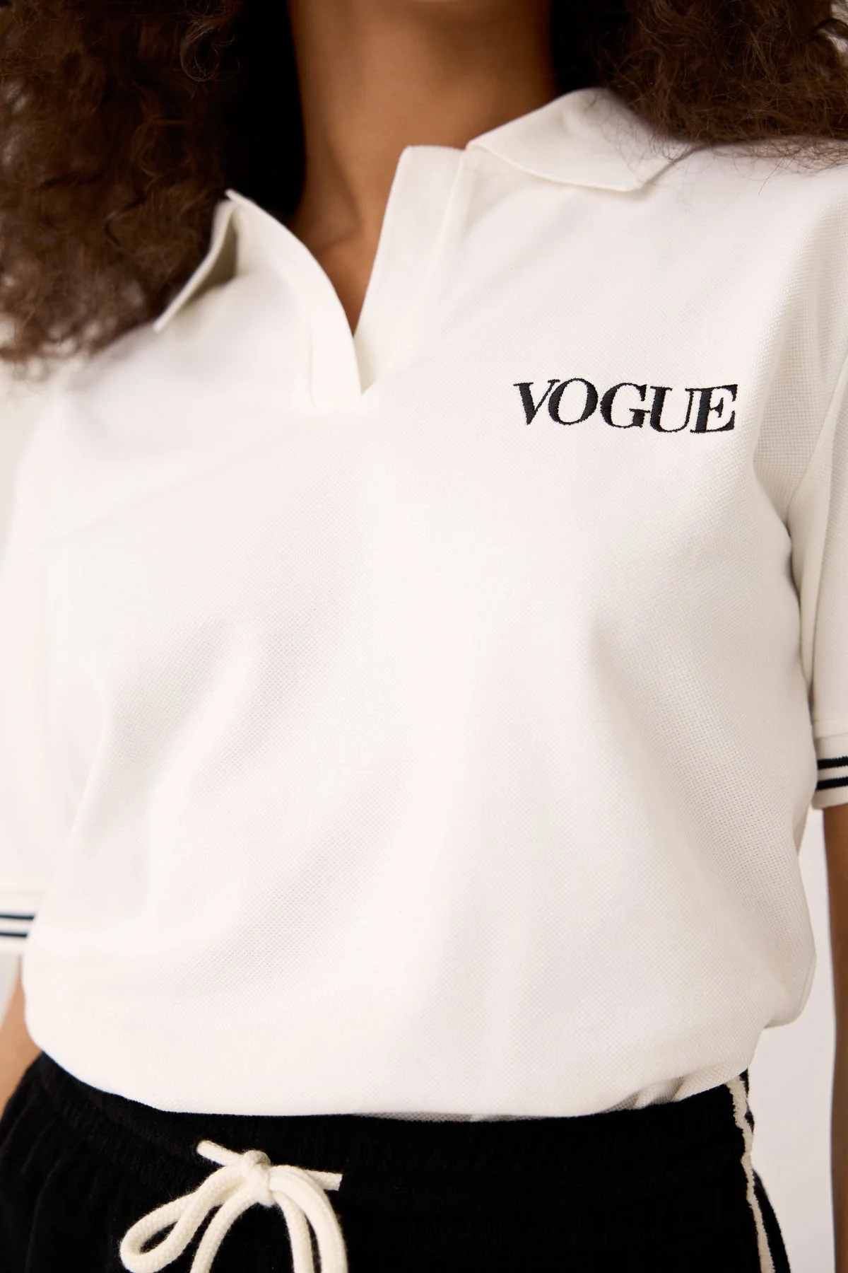 VOGUE Polo Shirt Ivory Embroidered Black Logo - Image 3