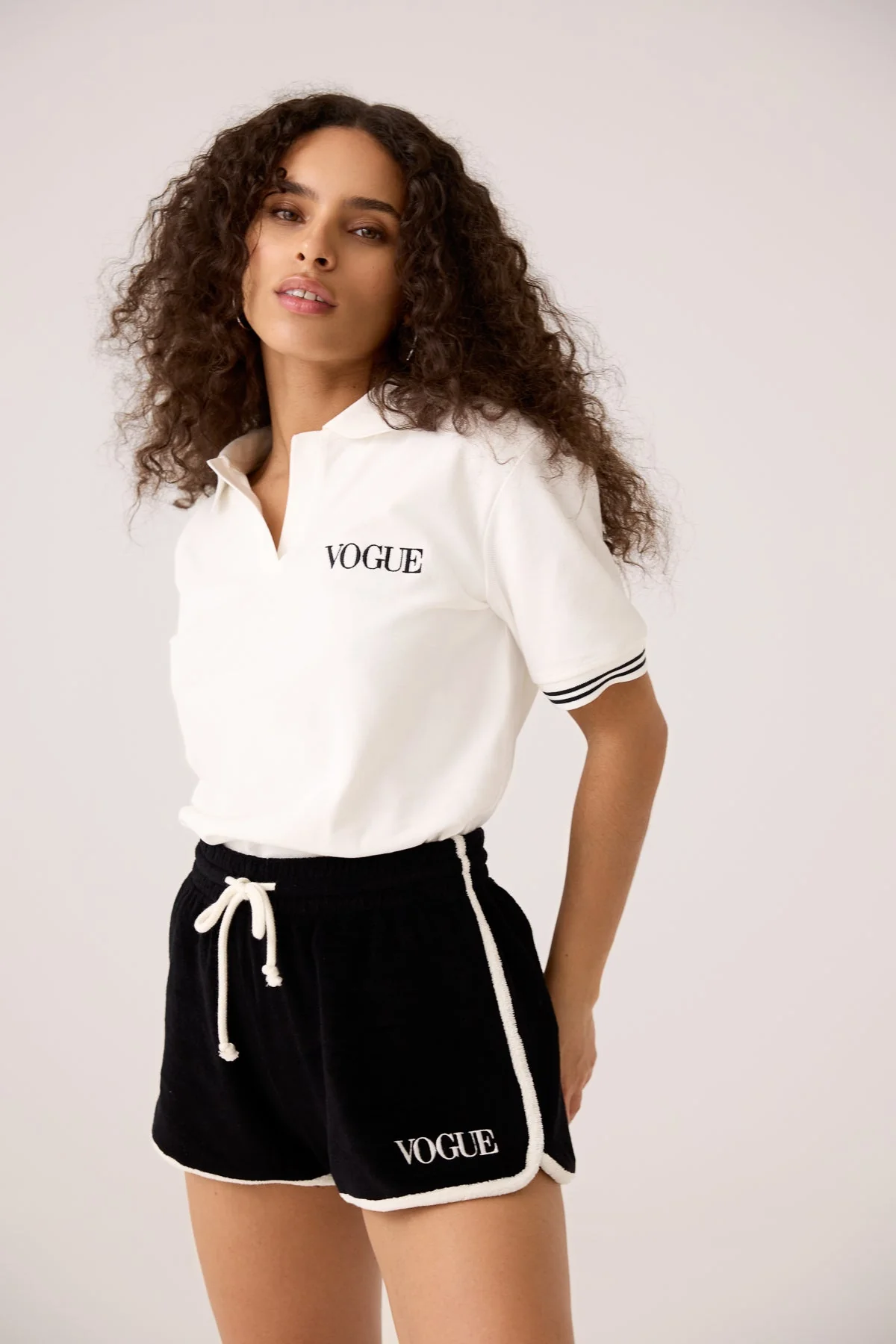 VOGUE Polo Shirt Ivory Embroidered Black Logo - Image 4