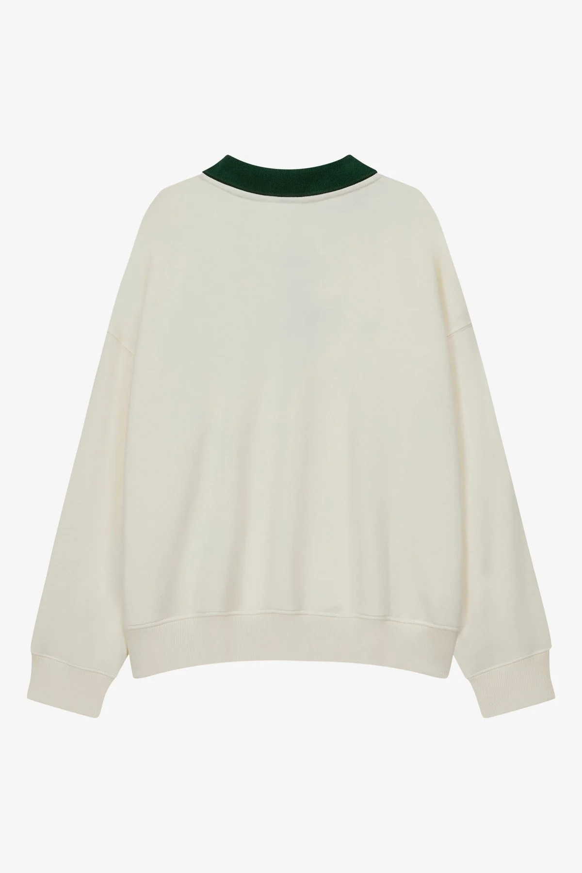 VOGUE Polo Sweatshirt Cream Contrast Green Collar - Image 6
