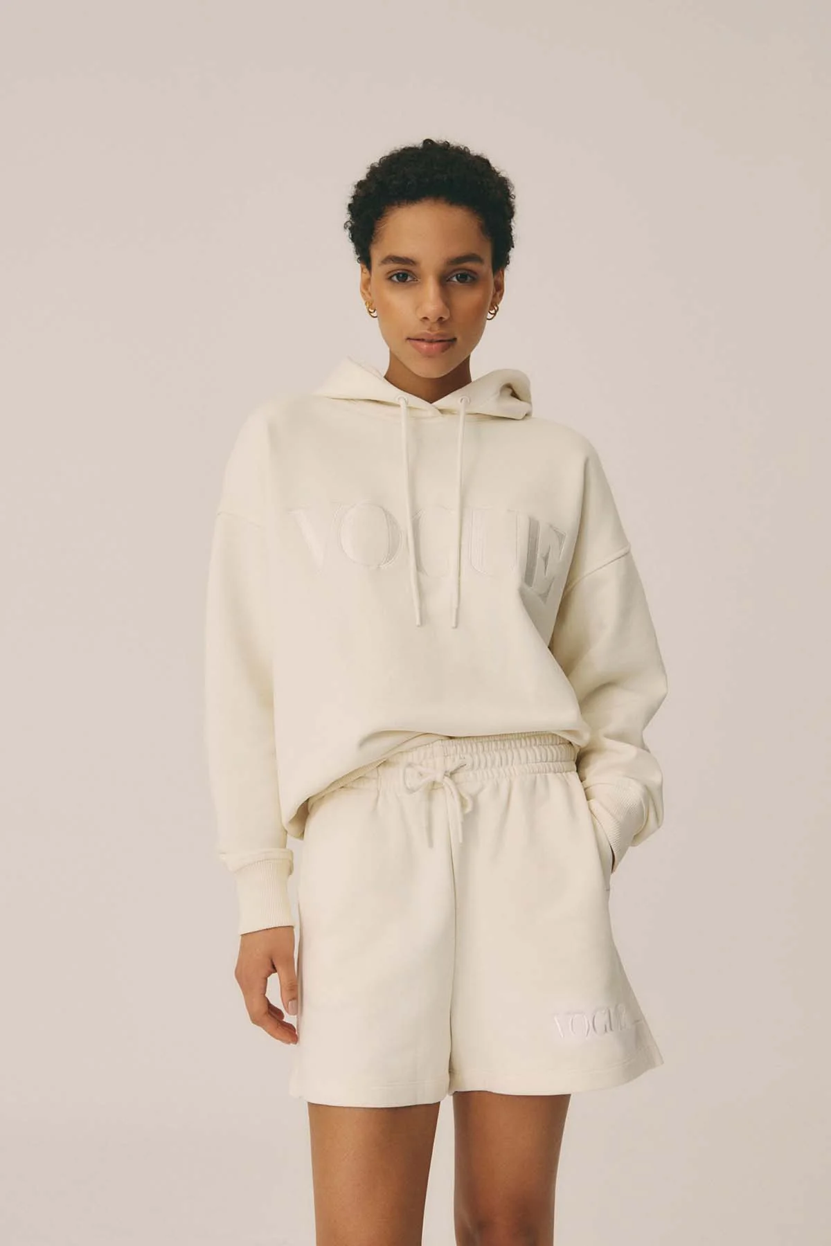 VOGUE Shorts Cream Embroidered Tonal Logo - Image 4