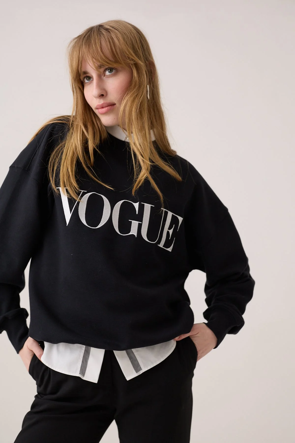 VOGUE Sweatshirt Black Embroidered Cream Logo - Image 3