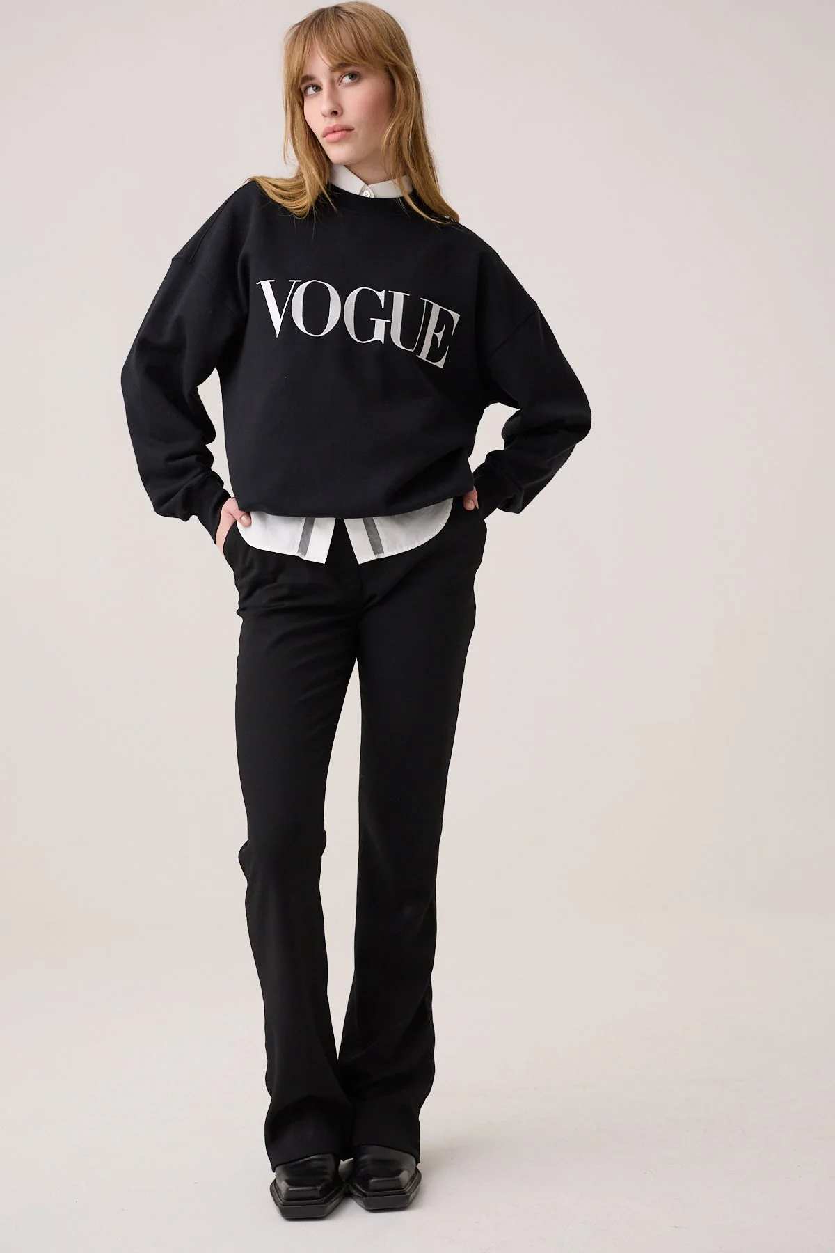 VOGUE Sweatshirt Black Embroidered Cream Logo - Image 5