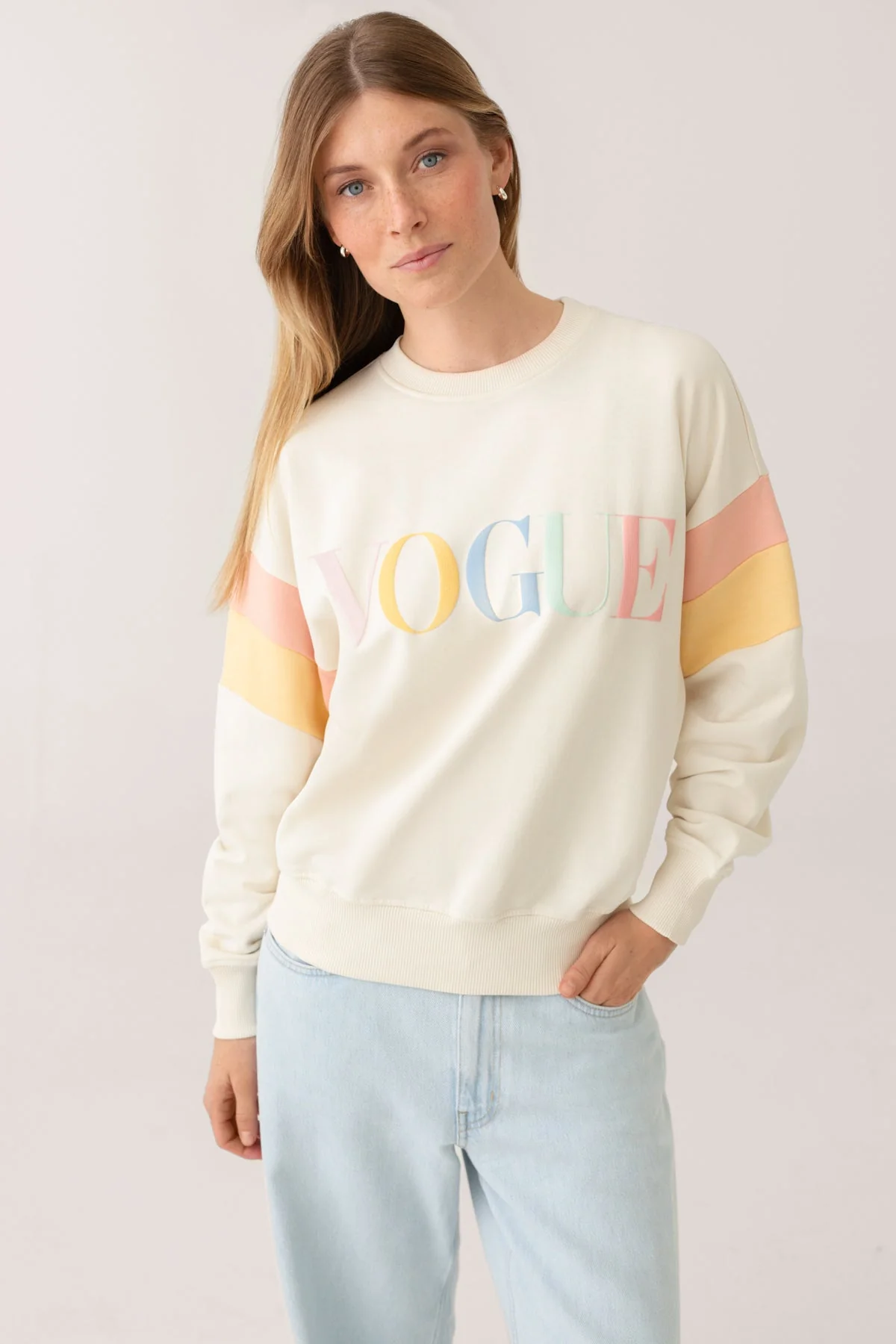 VOGUE Sweatshirt Ivory Embroidered Colorful Logo - Image 3