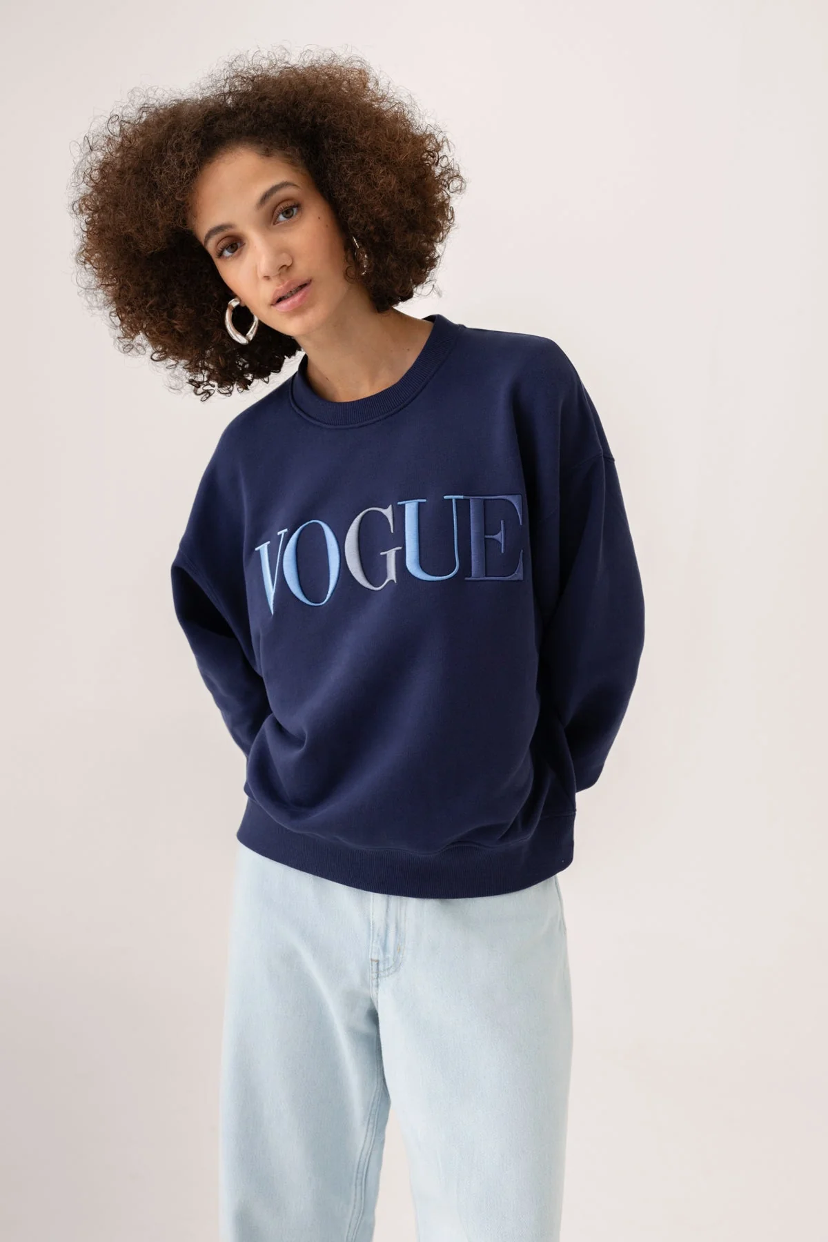 VOGUE Sweatshirt Navy Embroidered Colorful Logo - Image 3