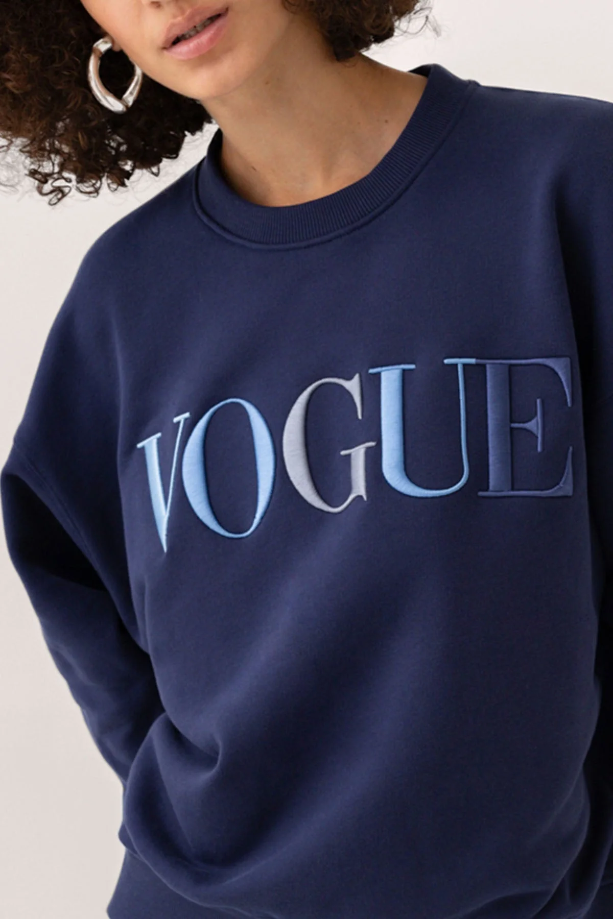 VOGUE Sweatshirt Navy Embroidered Colorful Logo - Image 4