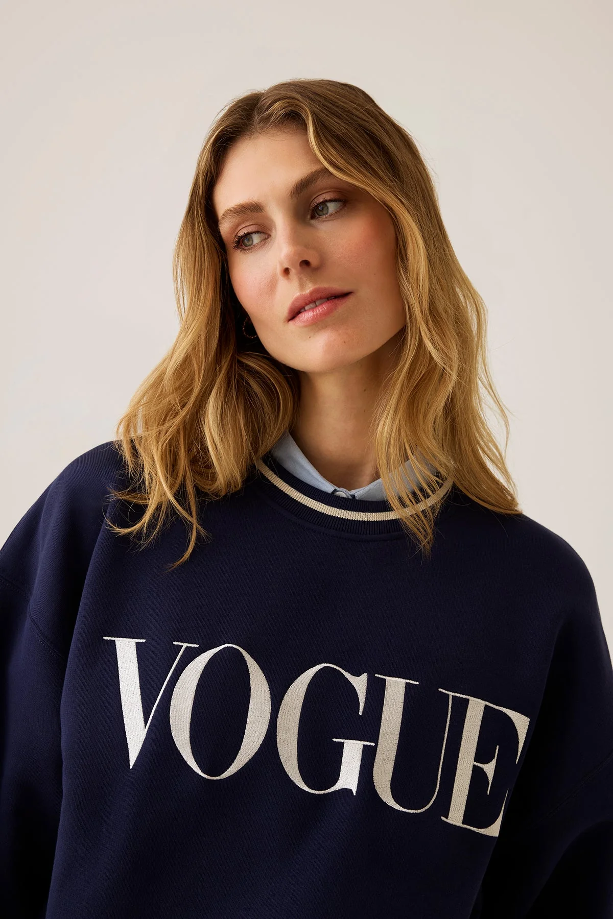 VOGUE Sweatshirt Navy Embroidered Cream Logo - Image 3