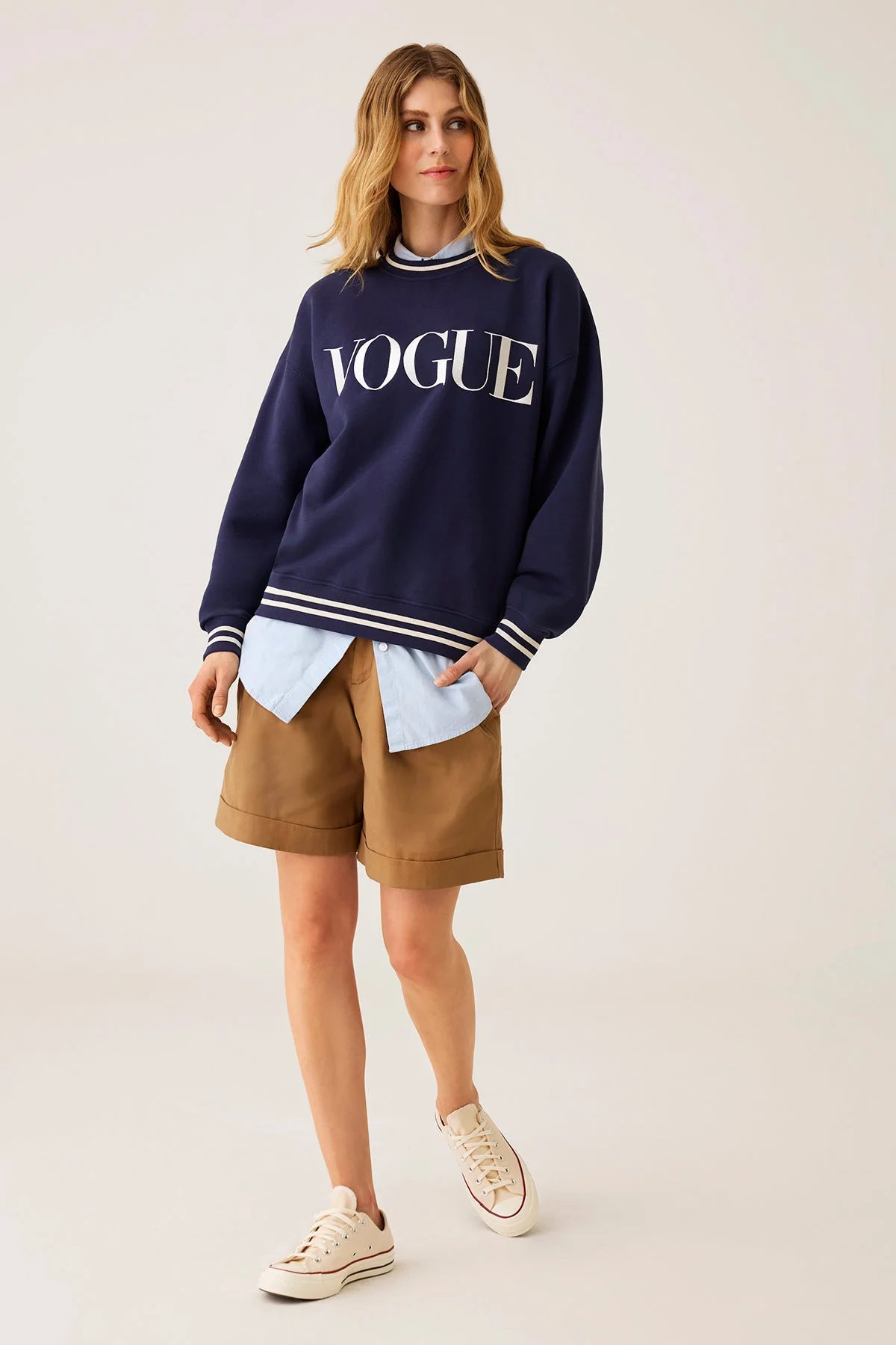 VOGUE Sweatshirt Navy Embroidered Cream Logo - Image 4