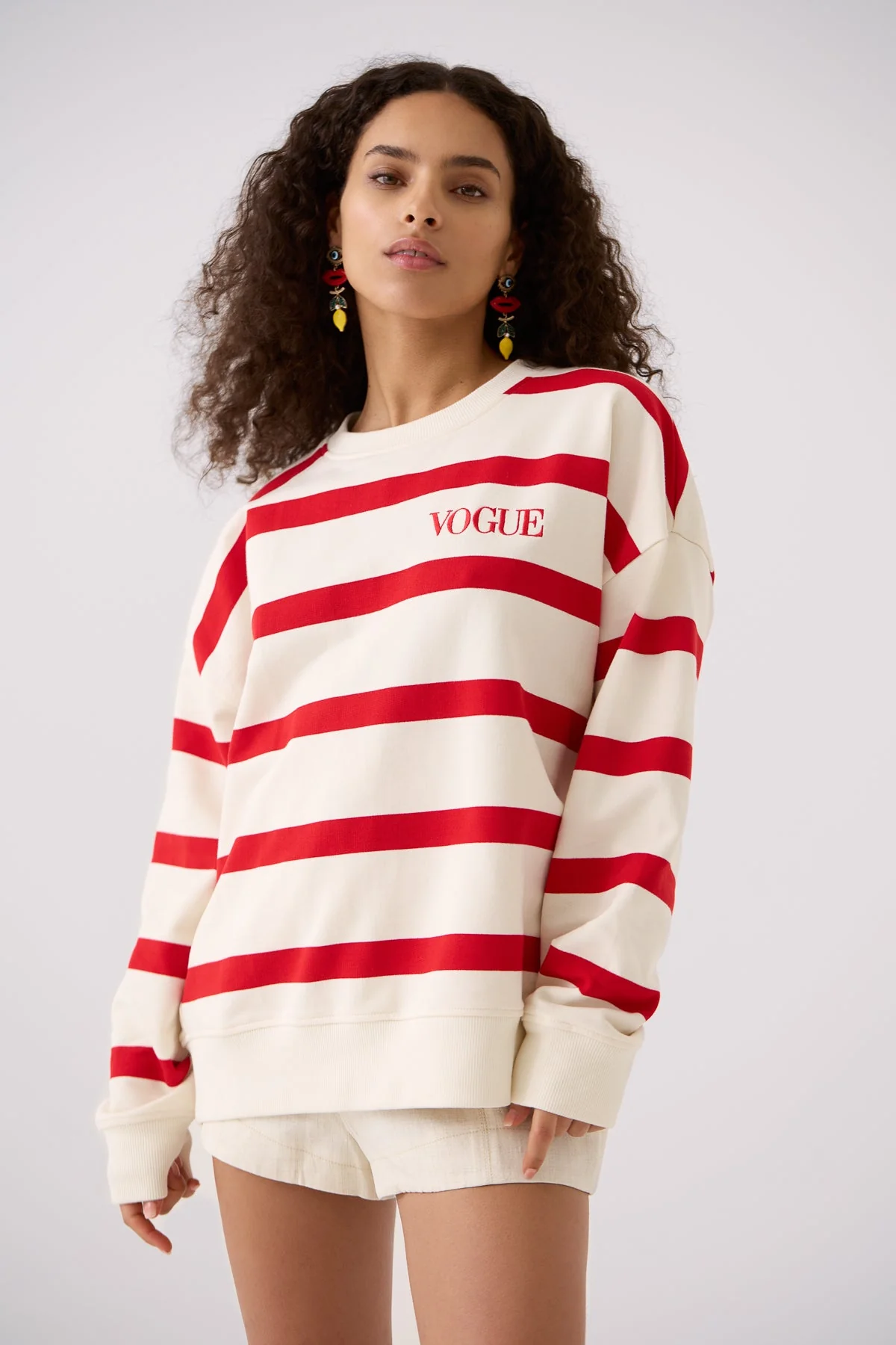 VOGUE Sweatshirt Red Striped Embroidered Logo - Image 3