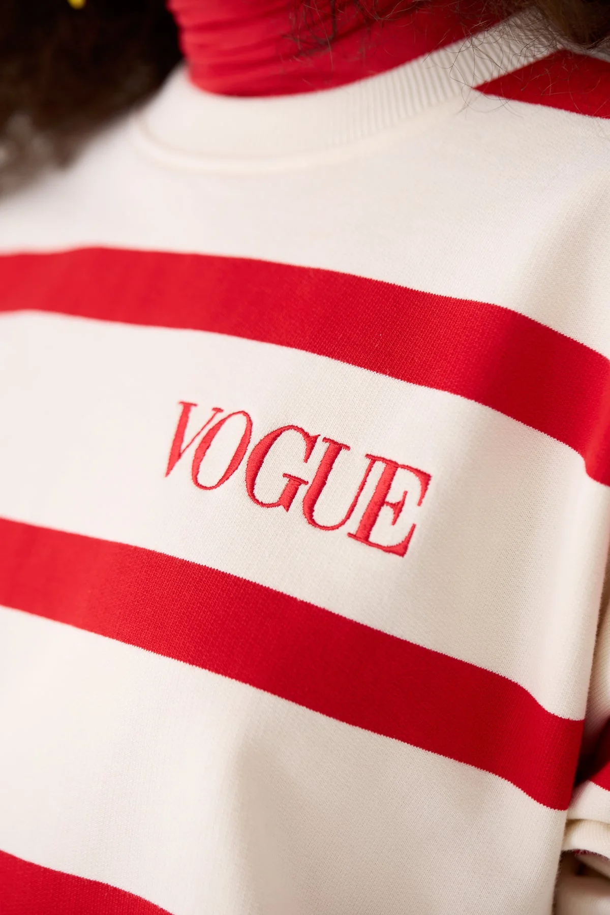 VOGUE Sweatshirt Red Striped Embroidered Logo - Image 4